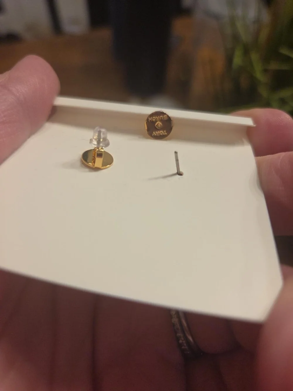 Tory Burch Gold Logo and White Pearl Drop Earrings W/ Bag